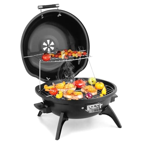 Image of Outopee Electric Tabletop BBQ Grill, Portable Removable Countertop Barbecue Grill with Double Layer Design for Kitchen Garden Patio Balcony Outdoor & Indoor Use, 1600W, Black