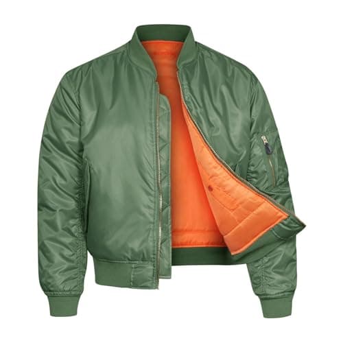 Image of VINTIKA Bomber Jacket MA1 Classic US Air Force Pilot Flight Military Style Nylon Padded Coat - Olive - L