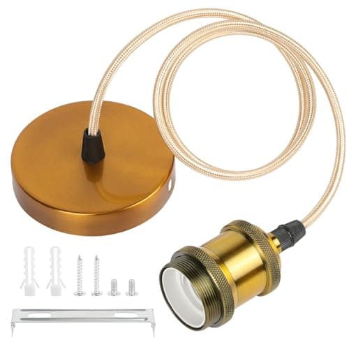 Image of AUAUY Vintage Pendant Light Fitting, Metal E27 Lamp Holder for Ceiling Pendant Light with 90CM Adjustable Cable, Flex Cable Ceiling Rose, Modern Ceiling Fitting Set for Kitchen Dining Room Ceiling