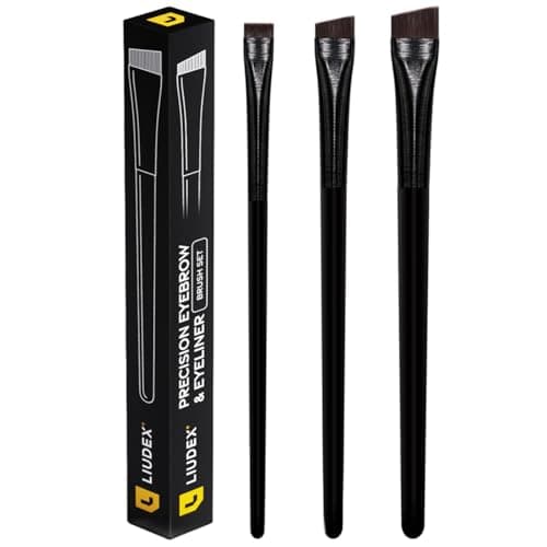 Image of LIUDEX Eyeliner & Eyebrow Brush Set | Fine Angled, Slanted, Ultra-Thin Flat Makeup Brushes for Precision Gel & Brow Tinting with Soft Synthetic Hairs | For PMU Microblading Eyebrow Mapping