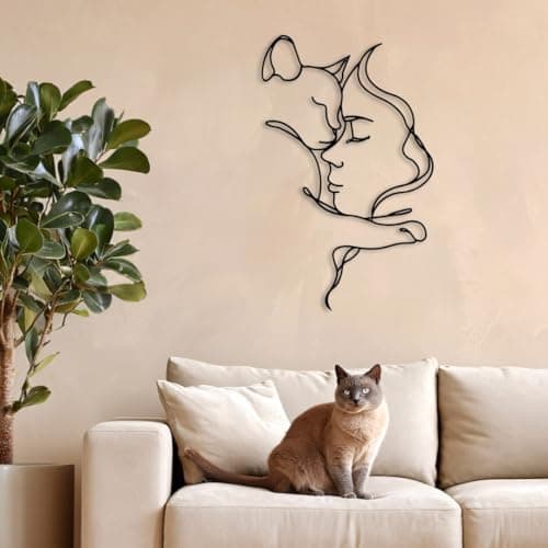 Image of Cat Metal Wall Art Large Black Line Art | Modern Home Accessories and Decor | 70cm Unique Gift for Cat Lovers