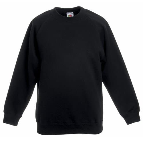 Image of Fruit of The Loom Childrens Unisex Raglan Sleeve Sweatshirt (7-8) (Black)