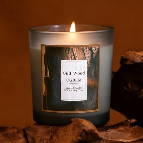 Image of Oud Wood Scented Candle, Soy Candle with 50-Hour Long Burning Time Natural Scented Candles for Men and Women