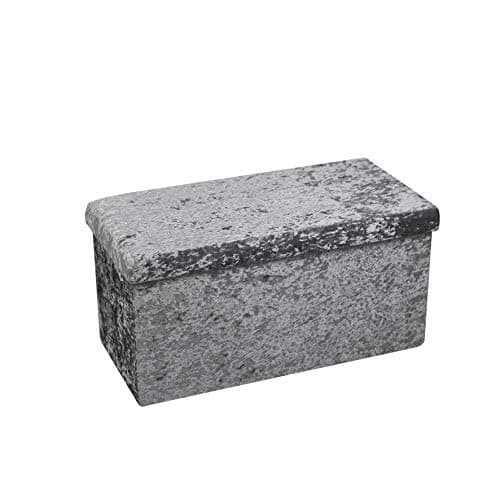 Image of HomeHarmony® Crushed Velvet Quilted Top Folding Storage Ottoman Seat, Stool, Toy Storage Box (Silver Large)