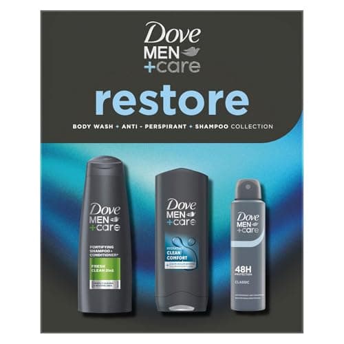 Image of Dove Men+Care Gift Set Restore Trio - Clean Comfort Bodywash 250ml, Classic Antiperspirant Spray 150ml, 2-in-1 Fresh Clean Shampoo 250ml - Hydrating & Refreshing Grooming Essentials for Men