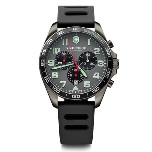 Image of Victorinox Men’s Watch Fieldforce Sport Chrono Ø 42 mm, Swiss Made, Analogue Quartz, Water-Resistant up to 100 m, Rubber Strap, Grey Black/Black