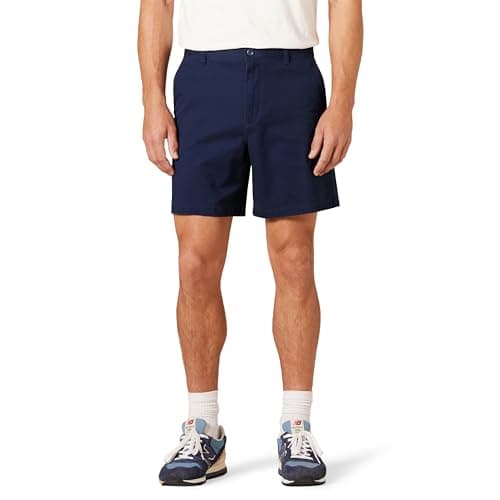 Image of Amazon Essentials Men's Classic-Fit 7" (18cm) Comfort Stretch Chino Shorts, Navy, 34