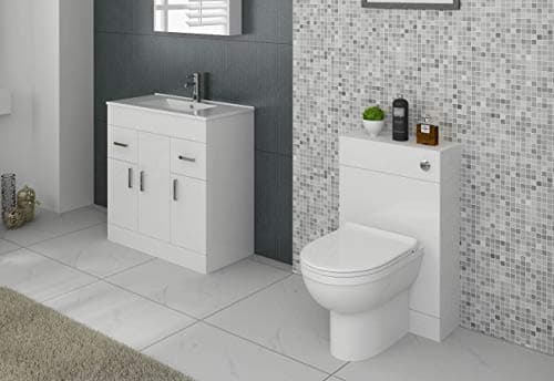 Image of VeeBath Sphinx 1400 Combination Vanity Unit Furniture Set, Wash Basin Bathroom Sink, WC, BTW Toilet Pan, Soft Close Seat with Concealed Cistern-Gloss White(Flat Pack)
