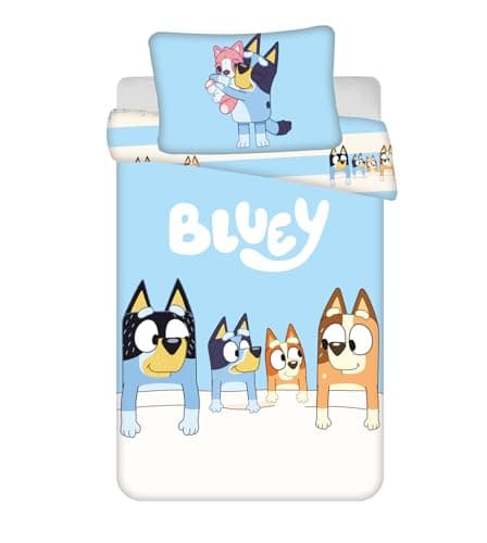 Image of Jerry Fabrics Bluey Toddler Duvet Cover Set – 2 Piece Bedding Set with Pillowcase, Baby & Toddler Bed Set, 100 × 135 cm Duvet + 40 × 60 cm Pillowcase