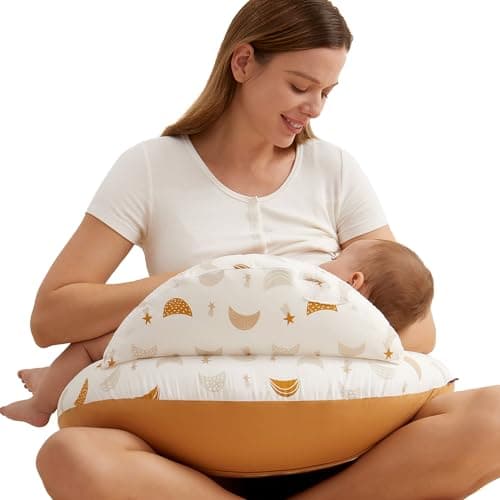Image of momcozy Nursing Pillow for Petite Mums, Breastfeeding Cushion with Original Security Fence, Comfortable Close-Fit Support, Removable Cotton Cover, Starry Moon