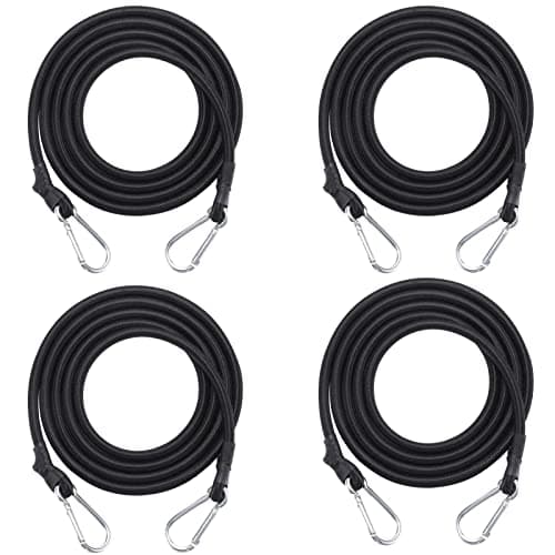 Image of Bungee Cords with Carabiner Clips, 4PCS Black Bungee Ropes 40Inch Heavy Duty Elastic Rope Cord Multi-Purpose Elastic Bungee Straps for Motorcycle Car Trunks Bicycle Securing
