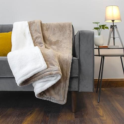 Image of Bauer Professional Electric Heated Throw Blanket, Soft Fleece (120 x 160cm), 10 Heat Settings, 1–9h Timer, Auto Shut-Off, Detachable Controller, Machine Washable, Beige