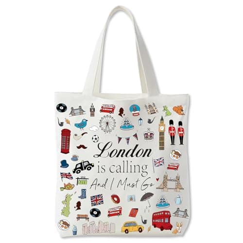 Image of London Souvenirs Gifts, London Vacation Trip Tote Bag, British Gifts for Women Girls, Reusable Canvas Tote Bag, London is Calling and I Must Go Tote Bags for Women, Travel Christmas Birthday Gift