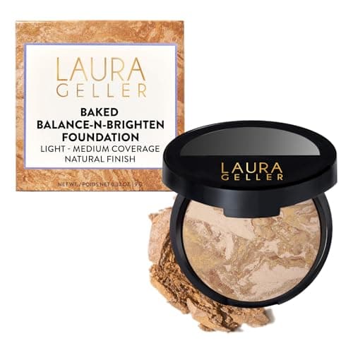 Image of LAURA GELLER Baked Balance-n-Brighten Colour Correcting Powder Foundation (Medium) Buildable Light to Medium Coverage Baked Foundation, Demi-Matte Finish
