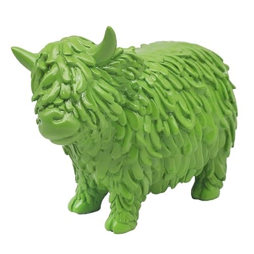 Image of Lesser & Pavey Highland Cow Green Home Decor Figurines & Ornaments For Home & Office | Decorative Home Accessories Statues For Indoor & Outdoor | Lovely Gifts for Women & Men