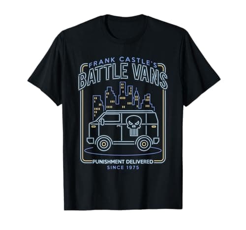 Image of Marvel Punisher Frank Castle Battle Vans Neon Lights T-Shirt