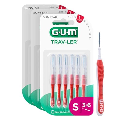 Image of GUM TRAV-LER | interdental Brushes | Bendable Handle | Thorough Cleaning Between Teeth and Plaque Removal | 0.8 mm, ISO 1 | Size S | 3x6 Bundle