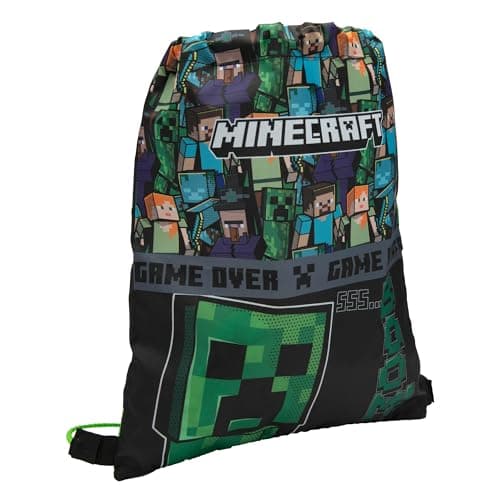 Image of Minecraft Drawstring Bag Kids PE Kit Gym Swim Sack For Children Boys & Girls School Trainer School Backpack - Black