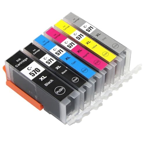 Image of Go Inks 1 Set of 6 Ink Cartridges to replace Canon PGI-570 & CLI-571 Compatible/non-OEM for PIXMA Printers (6 Inks), Black, Cyan, Magenta, Yellow, High Capacity