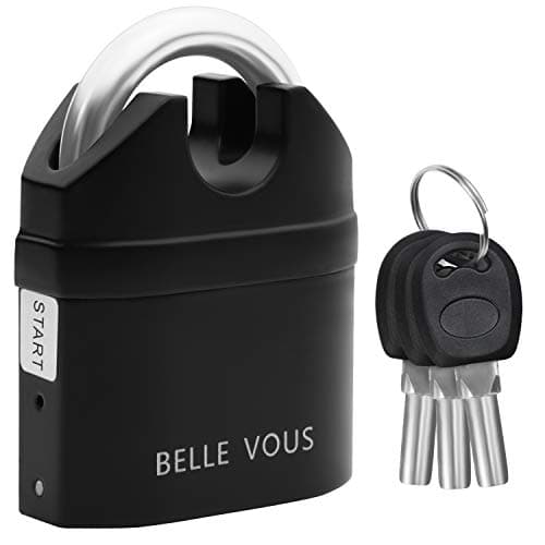 Image of Belle Vous Black Anti Theft Security 110db Alarm Pad Lock with 3 Keys- Heavy Duty Multi Purpose Weatherproof Lock - Loud High Sound Motion Sensor