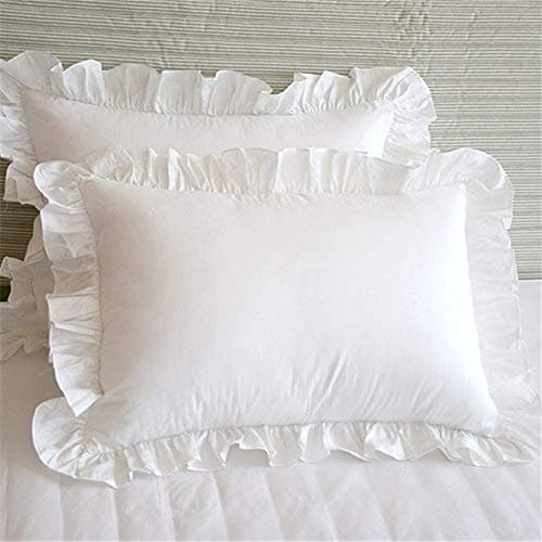 Image of gshhd0 Pillow Cases 2 Pack - White Shabby Chic Victorian Ruffled Pillowcases, 1 Pair of Vintage Decorative Pillow Protectors with Border, Soft Country Style Bedding