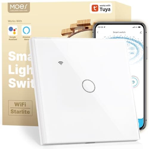 Image of MOES WiFi Smart Touch Wall Switch 1 Gang, Multi-Control, Neutral/No Neutral Wire Installation (Capacitor Included), Compatible with Tuya Smart Life App Alexa Google Home