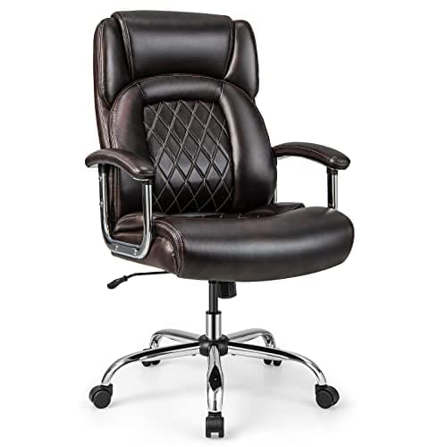 Image of COSTWAY 300/330/400/500LBS Big & Tall Executive Office Chair, Height Adjustable Leather Computer Desk Chair with Rocking Backrest & Arms, Home Office Ergonomic Swivel Task Chair (500LBS, Brown)