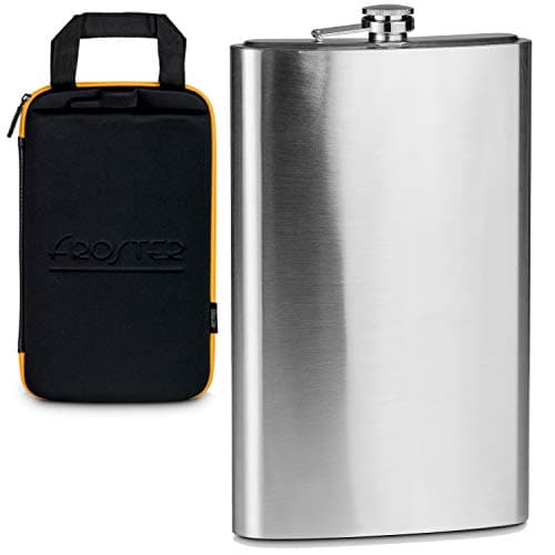 Image of Froster Giant Hip Flask Deluxe in Extreme Case, Large Capacity 61,6 oz, Stainless Steel, Gift for Men