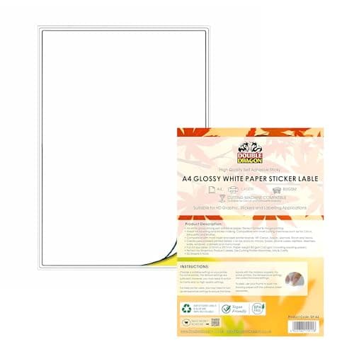 Image of Double Dragon, Pack of 50 Sheets of A4 Glossy White Printable Sticker Paper, Self-Adhesive Labels, Compatible with Laser Printer, 1 Label Per Sheet, Ideal for Shipping, Crafting, and Multi-Purpose Use