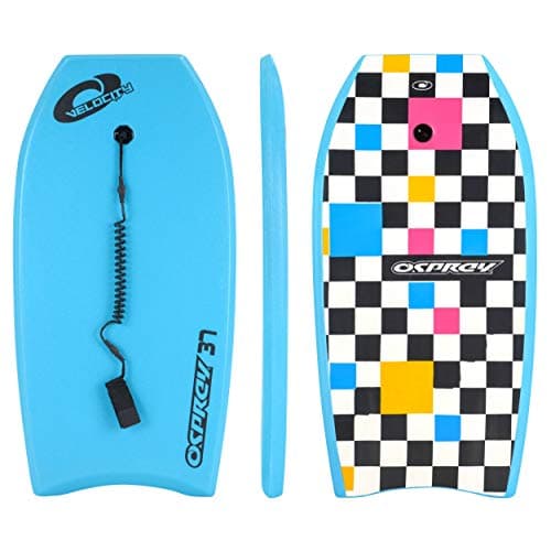 Image of Osprey 37” Bodyboard for Kids and Small Adults, Lightweight Deck Boogie Board with Leash, Durable Core for Surfing & Bodysurfing, Velocity Blue
