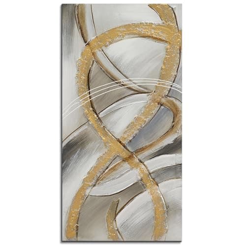 Image of Modern Luxury Metallic Wall Hanging - Abstract Textured Painting with Gold Foil Accents for Entrance and Lounge Background