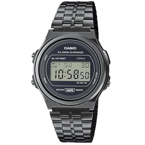 Image of Casio Unisex 38.80mm Quartz Watch with Black Digital dial and Silver Metal Bracelet Strap A171WEGG-1AEF