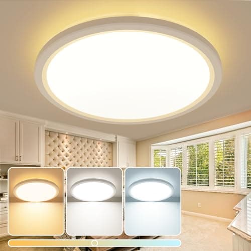 Image of slochi LED Ceiling Lights,Ø29CM 24W 2400LM Round Bathroom Lights,3000K/4000K/6500K Flush Mount Ceiling Lamp for Kitchen,Living Room,Utility Room, White