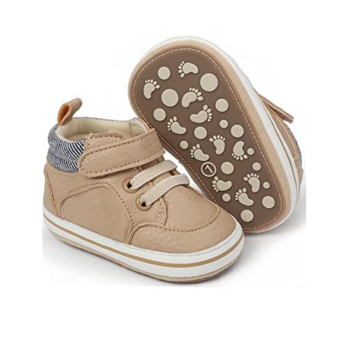 Image of RVROVIC Baby Boys Girls Anti-Slip Sneakers Soft Ankle Boots Toddler First Walkers Newborn Crib Shoes(12-18 Months,A2-Khaki)