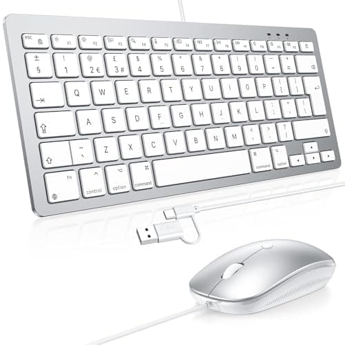 Image of OMOTON Wired Keyboard and Mouse Combo for Mac, USB/Type-C Dual Interface Wired Keyboard Mouse for Apple Mac Pro/Mini, iMac, MacBook Pro/Air, QWERTY UK Layout, Silver