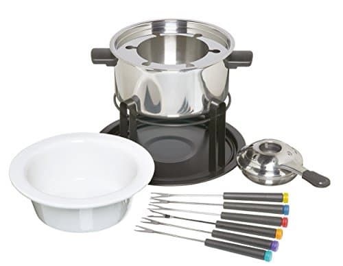Image of KitchenCraft 3-in-1 Fondue Set with Colour Coded Fondue Forks (for Chocolate, Meat and Cheese Fondue), Silver