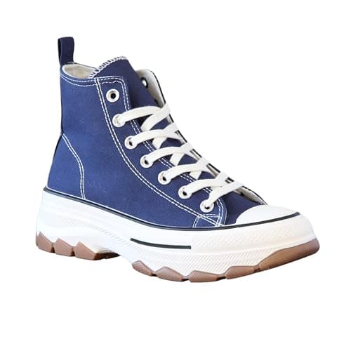 Image of IVACHY Womens Sneakers Ladies High and Low Top Chunky Platform Wedge Trainers Walk Casual Daily Wear Comfy Shoes Size UK Navy