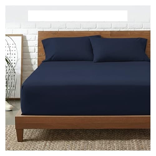 Image of Funky Gadgets Superking Fitted Sheet, Navy Blue- 300 Thread Count 100% Egyptian Cotton Fitted Sheet Deep Pocket 12 Inch (30cm) Bed Sheets, Breathable Bottom Fitted Sheets Super King Size (180 X 200).
