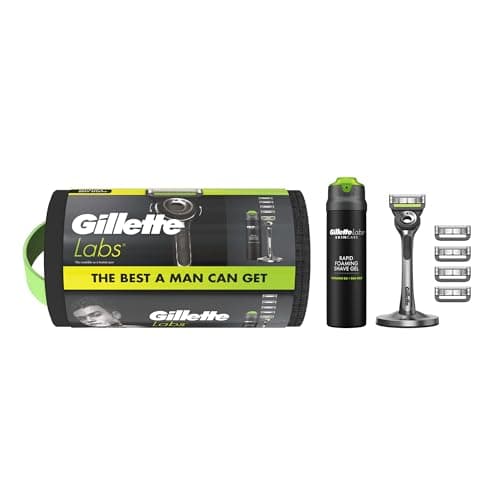 Image of Gillette Labs With Exfoliating Bar Razor, 1 Handle, 5 Blades, Includes Premium Magnetic Stand, Gillette Labs Shave Gel, Washbag Gift set
