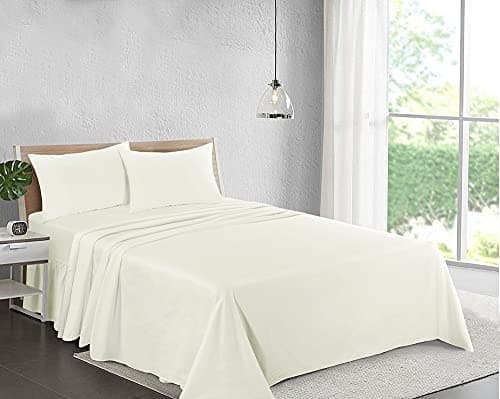 Image of 100% Cotton Plain Dyed Flat Sheet | Premium Hotel Quality Ultra Soft Luxury Non Iron Easy Care Bedding Sheet - Wrinkle, Stain and Fade Resistant Top Sheet - Cream, Double Size