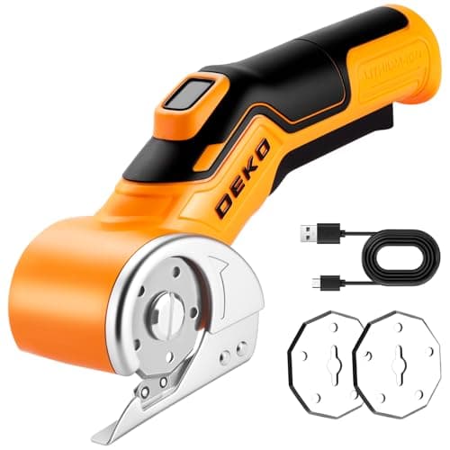 Image of DEKOPRO Rechargeable Electric Box Cutter with 2 Blades, High-Precision Cardboard Cutter with Safety Lock for Carpets, Plastic, Sheet-Aluminum, Cardboard with Type-C Charging, LED
