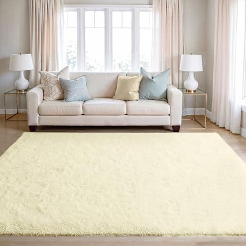 Image of BEIMO Rugs Living Room Large 160x230cm, Cream Bedroom Rug Fluffy Faux Fur Carpets, High Pile Soft Rug Non Shedding, Modern Non Slip Area Rugs
