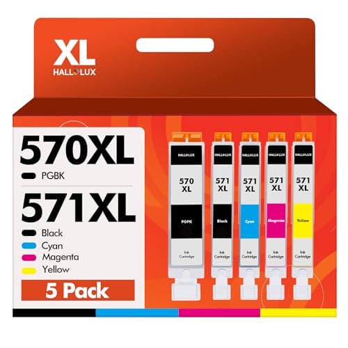 Image of HALLOLUX 5-Pack 570XL 571XL Ink Cartridges High Yield Replacement Canon PGI-570XL CLI-571XL Compatible w/PIXMA MG5700 MG5750 MG5751 MG6851 TS5050 TS5051 TS6050 MG7750 MG6800 MG6850 (PGBK/B/C/M/Y)