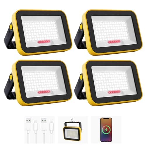 Image of NATPOW LED Work Light, Rechargeable Flood Lights, Portable Spotlight, 5 Modes Workshop Lamp with 4000 mAh, Camping Lamp for Construction Site, Garage, Workshop (4 Packs)
