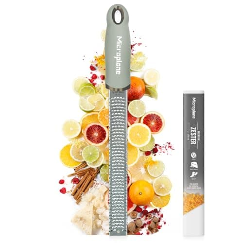 Image of Microplane Zester Grater in Sage Green for Citrus Fruits, Hard Cheese, Ginger, Chocolate and Nutmeg with Fine Stainless Steel Blade - Made in USA