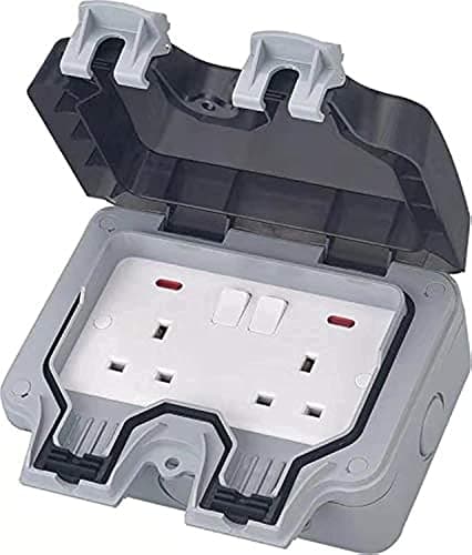 Image of Electrical Double Weatherproof Outdoor Switched Power Socket, IP66 Rated, 13 Amp WPS213 Grey