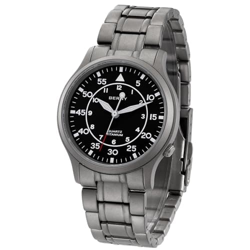 Image of BERNY Men's Titanium Watch - Japanese Quartz Movement, Analog, Waterproof, Black, Modern, Minimalist