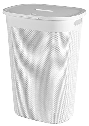 Image of Keter Curver Filo Bathroom Laundry Basket, White, 55 Litre Capacity, 70% Recycled, 45 x 35 x 61H
