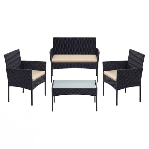 Image of SONGMICS Garden Furniture Sets, Polyrattan Outdoor Patio Furniture, Conservatory PE Wicker Furniture, for Patio Balcony Backyard, Brown and Taupe GGF002K01