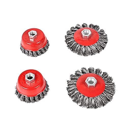 Image of Hoypeyfiy 4pcs Wire Brush Set Kit for 115mm Sander Angle Grinder, Carbon Steel, Twist Knot Bristles, 75mm & 100mm Diameter, M14 Mount